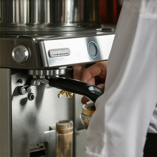 Home Barista Maintaining Espresso Gear A person using tools to clean and calibrate an espresso machine in a home setting
