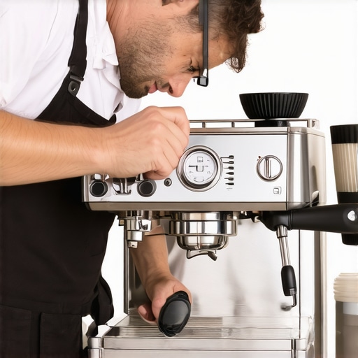 Barista examining internal components of an espresso machine