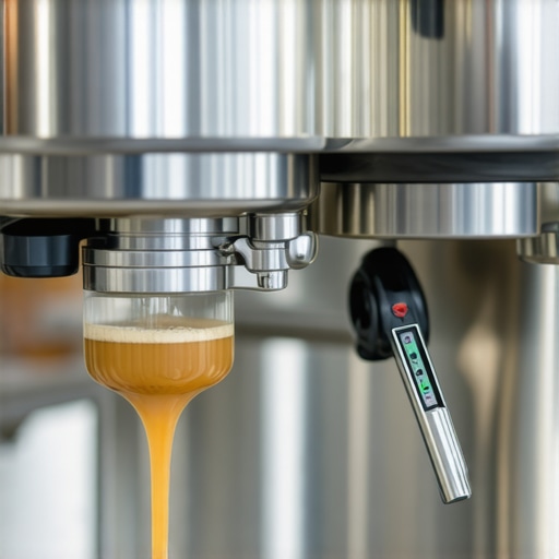 Barista inserting a thermometer probe into an espresso machine to check water temperature