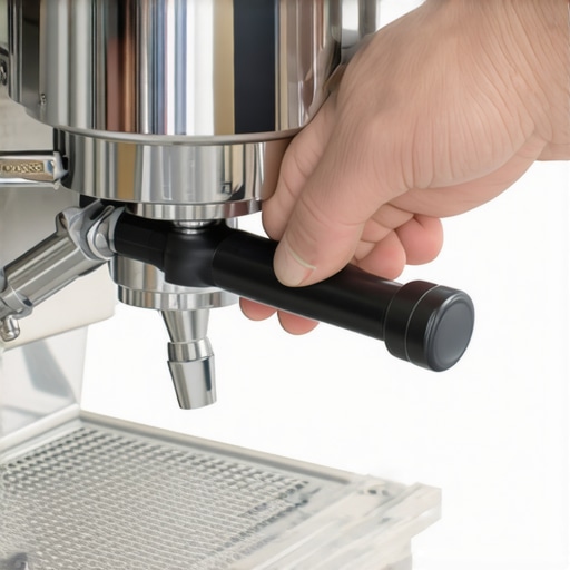 Proper Portafilter Tightening Technique Hand using a torque wrench to tighten a portafilter handle onto an espresso machine