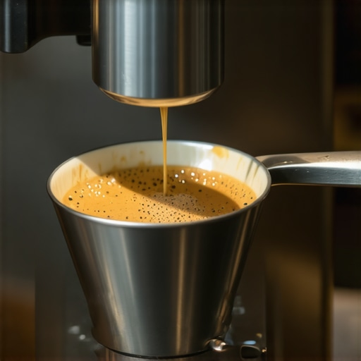 A barista applying even pressure to tamp coffee grounds in a portafilter