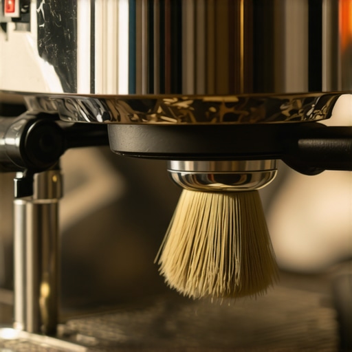 A barista using brushes and cleaning tools to maintain an espresso machine.