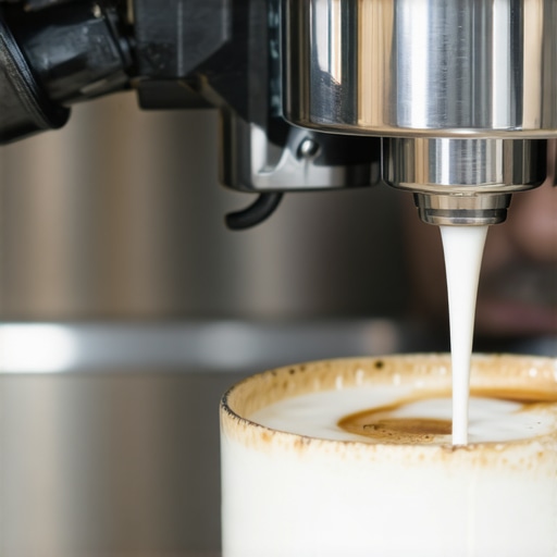 A barista carefully steaming milk with a professional espresso machine, showcasing proper wand positioning and milk frothing technique.