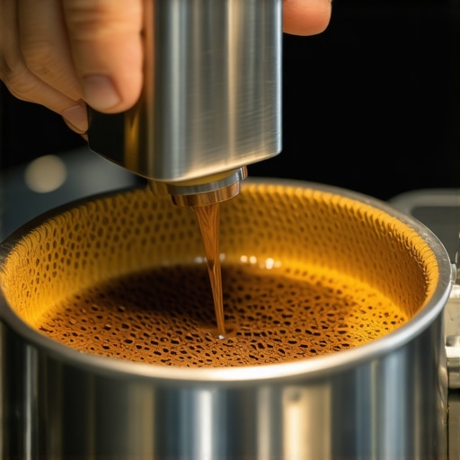 A barista applying firm, even pressure while tamping coffee in a portafilter
