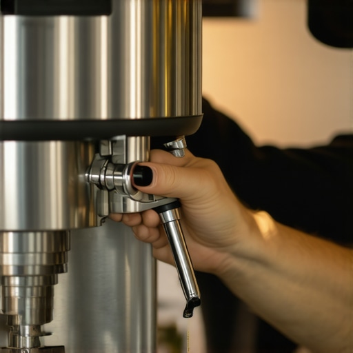 A person loosening the bleed screw of an espresso machine pump to release trapped air