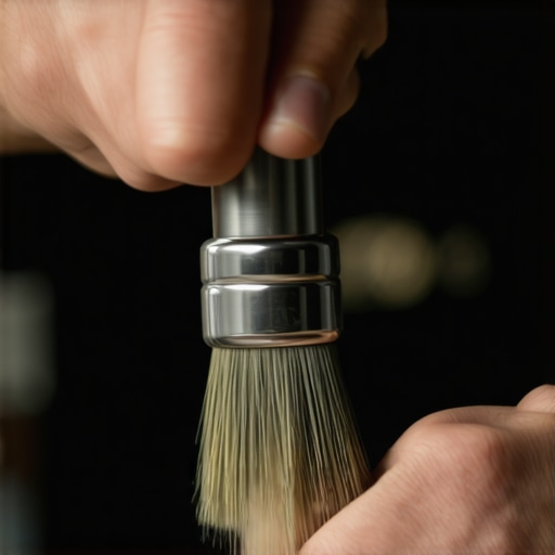 Person cleaning a coffee grinder with a brush to prevent static buildup