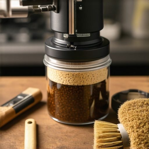 A barista adjusting the burrs of a coffee grinder during maintenance.