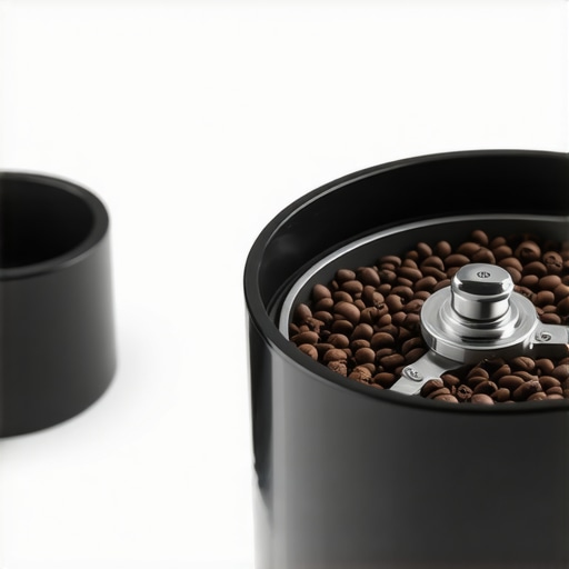 Coffee Grinder Precision Detailed image of coffee grinder burrs highlighting retention and cleanliness.