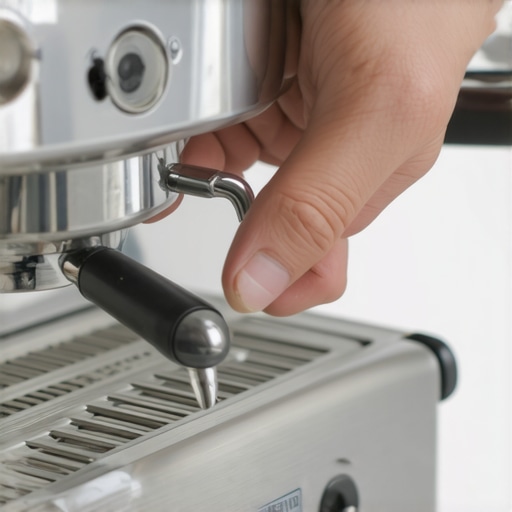 Person carefully removing lever assembly from an espresso machine for cleaning
