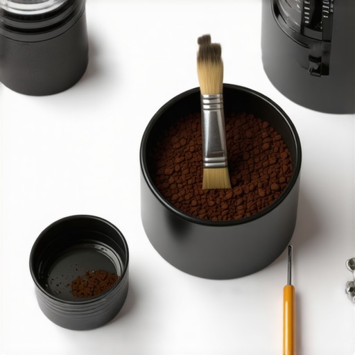 A person carefully unscrewing parts of a coffee grinder during cleaning process.