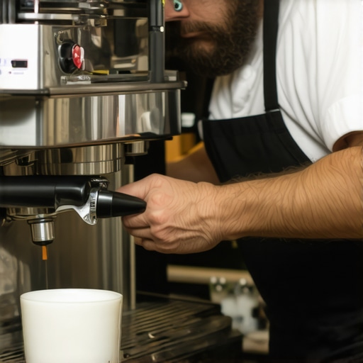 Professional barista cleaning and calibrating espresso equipment