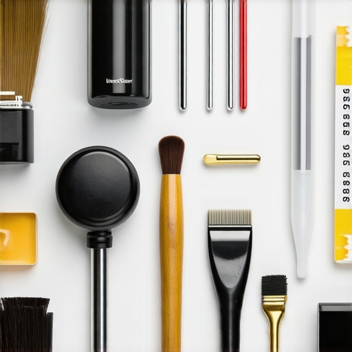 A set of coffee maintenance tools laid out on a workspace, including calibration tools and brushes.