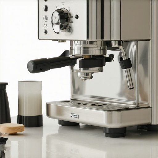 A person cleaning and calibrating a home espresso machine with professional tools