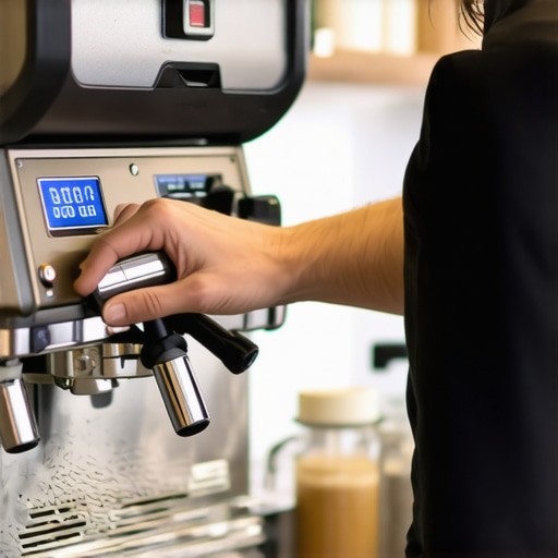 Expert Calibration of Espresso Machine PID Barista adjusting PID settings on an espresso machine for optimal temperature control.