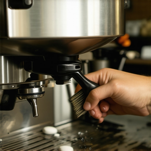 A barista cleaning an espresso machine with professional tools for optimal maintenance.