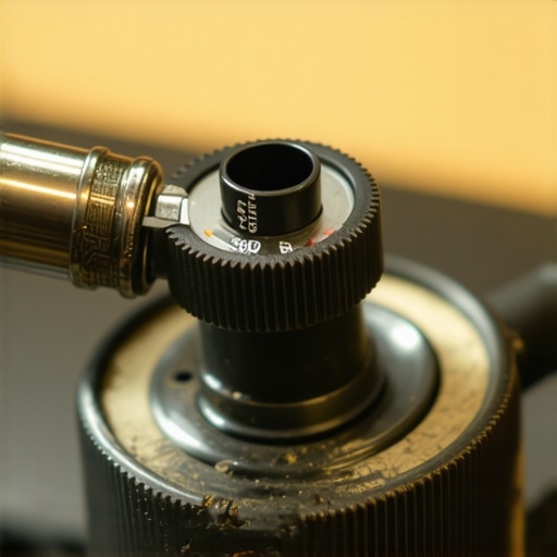 Detailed shot of a barista applying lubricant to a coffee grinder's adjustment mechanism to ensure smooth operation.