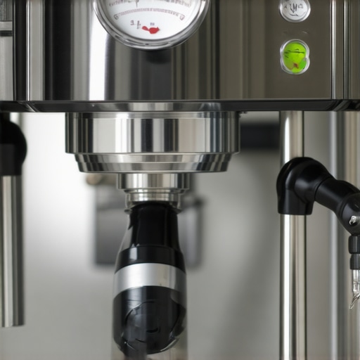 A barista adjusting a home espresso machine with tools and gauges