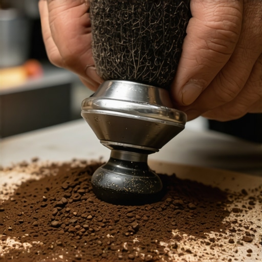 Barista tamping coffee grounds with precision for optimal espresso shot