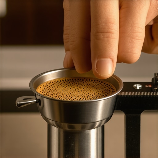 A barista measuring a coffee basket with a digital caliper to match tamper size for optimal tamping