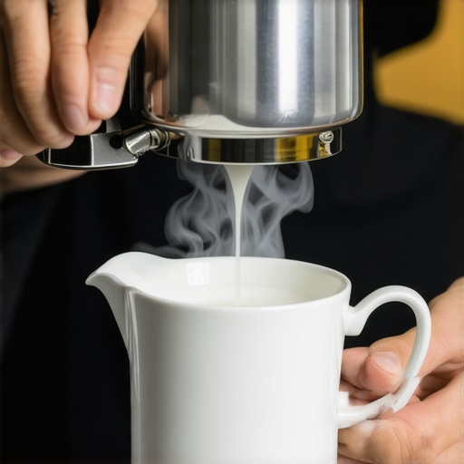 Barista demonstrating small batch milk steaming with focus on wand position and microfoam