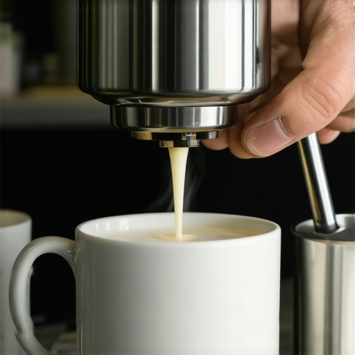 Barista steaming milk with a thermometer, creating smooth microfoam