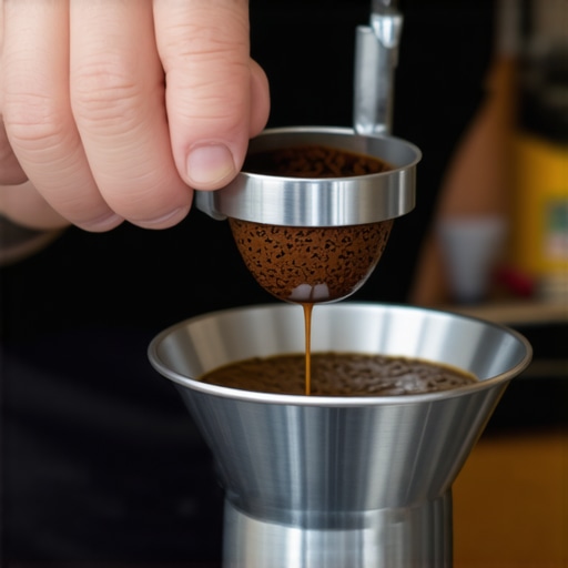 Barista applying even pressure with a tamper on coffee grounds in a portafilter