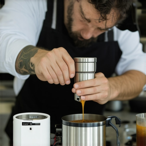 Precision Equipment Calibration for Home Baristas Barista adjusting grind settings on a professional espresso grinder with digital scale and screwdriver