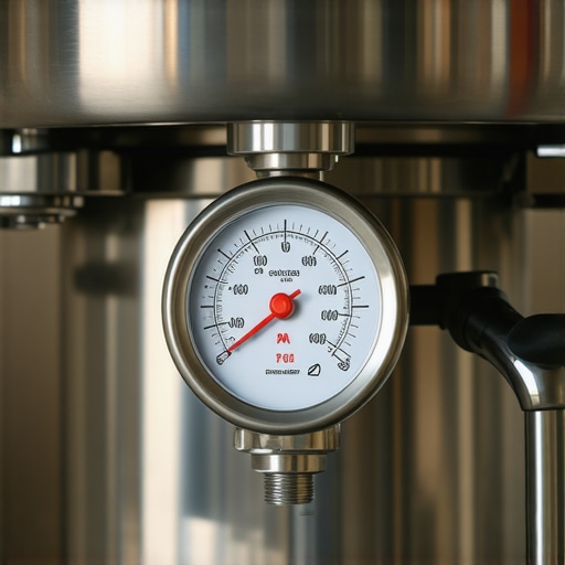 Precision Pressure Monitoring in Home Espresso Setup Digital pressure gauge connected to an espresso machine demonstrating advanced equipment monitoring