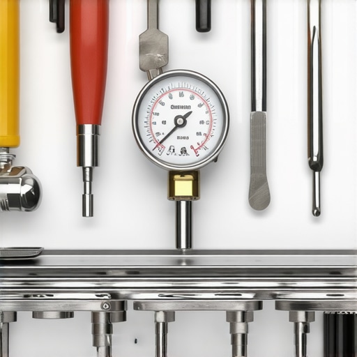 Precision Tools for Espresso Maintenance A professional barista's workspace featuring a calibrated pressure gauge, burr alignment tool, and cleaning supplies
