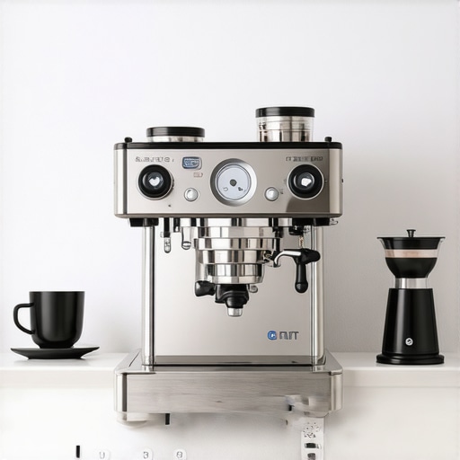 An espresso station with a cooling fan and open shelving to improve airflow