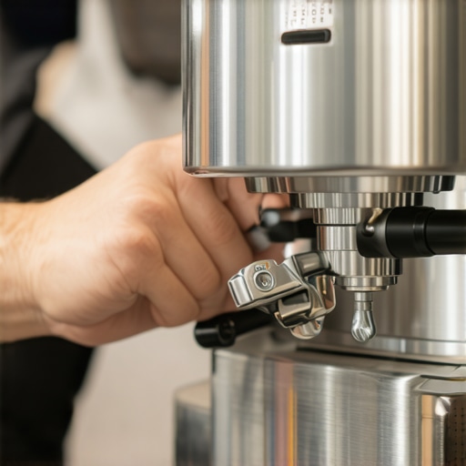 A person replacing the gasket on an espresso machine's steam wand during maintenance.