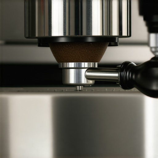 Secure Tamping Technique for Stable Puck Screen Close-up of a barista evenly tamping coffee grounds with a correctly fitted puck screen on an espresso machine.