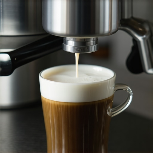 A barista creating microfoam using a steam wand on an espresso machine.
