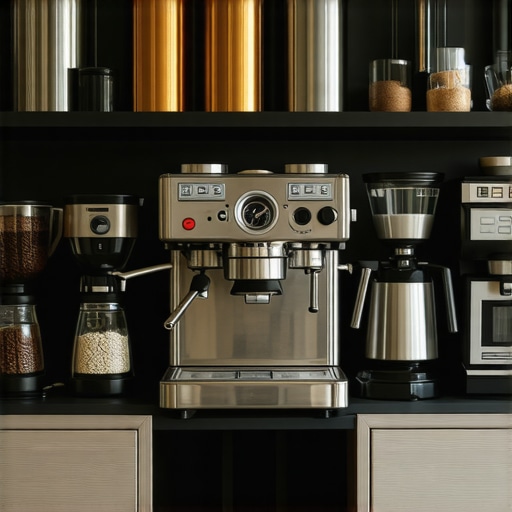 Tools for Maintaining Home Espresso Setup A tidy home espresso station with various maintenance tools and equipment