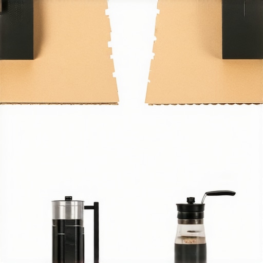 Coffee grinder stabilized with cardboard shims on a kitchen counter.