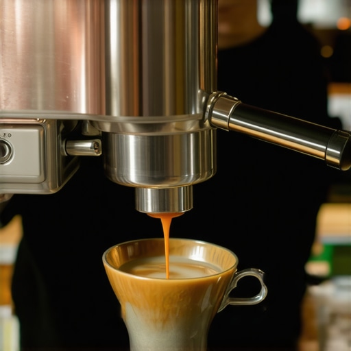 Barista observing espresso flow through a mirror during extraction