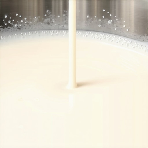 Perfectly textured microfoam swirling in a milk pitcher