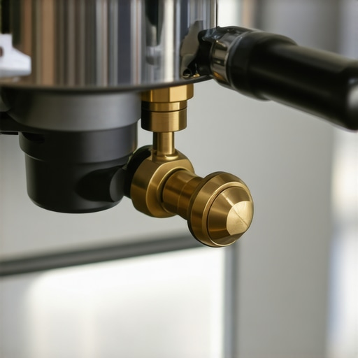 A technician fine-tuning the brass over-pressure valve inside an espresso machine to stabilize pressure gauge readings.