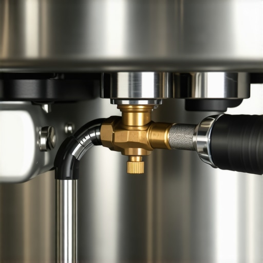 Hands adjusting a brass OPV valve inside an espresso machine to set 9 bar pressure.