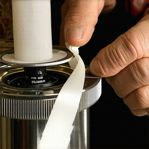 Close-up of white Teflon tape being applied to coffee grinder threads to prevent adjustment drift.
