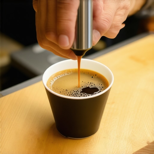 Barista distributing espresso grounds with WDT tool Close-up of a WDT tool distributing coffee grounds in a portafilter basket