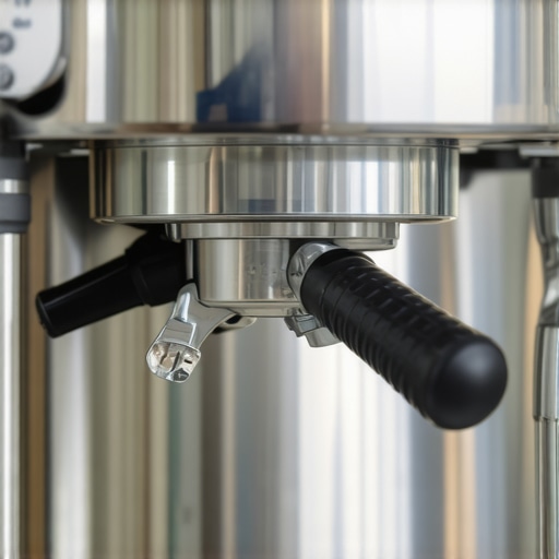 A close-up of a manual espresso machine lever being operated to remove air pockets.