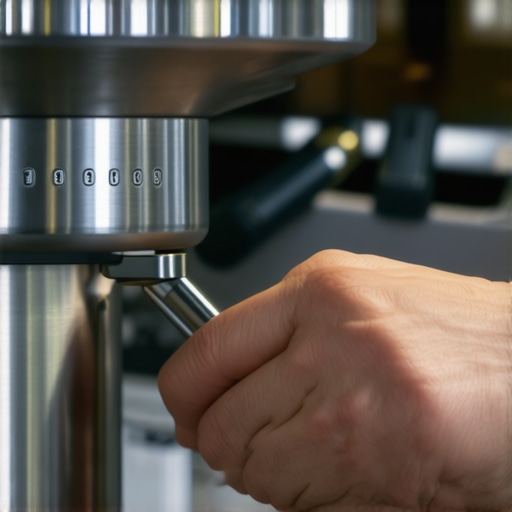 Calibrating an espresso grinder for precision Close up of hands adjusting a coffee grinder dial for espresso calibration