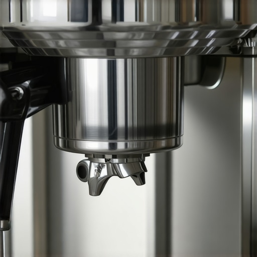 Water flowing through a clean espresso machine group head after a weekly backflush.