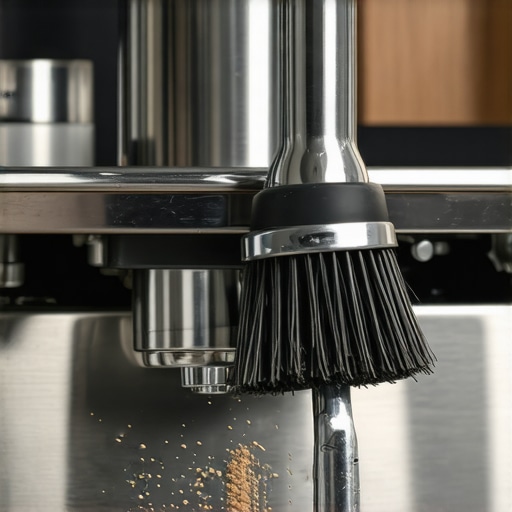 A barista brushing the shower screen of an espresso machine to remove old coffee oils