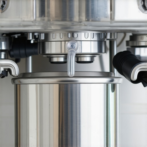 Hands removing a clear silicone tube from an espresso machine water tank for deep cleaning.