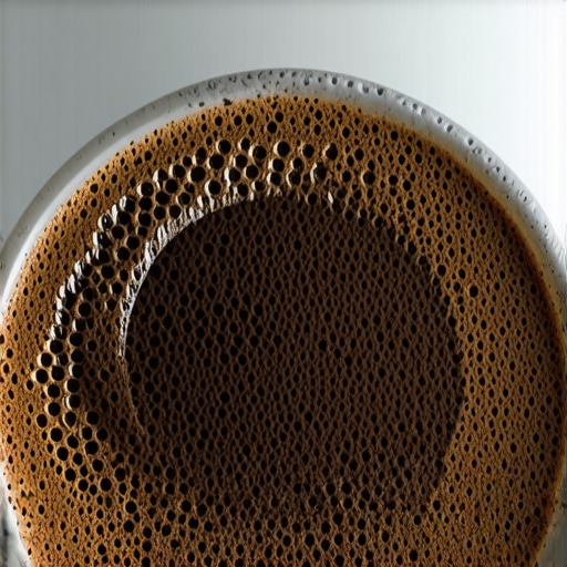 Close-up of espresso puck channeling Macro view of coffee grounds in a portafilter showing uneven distribution