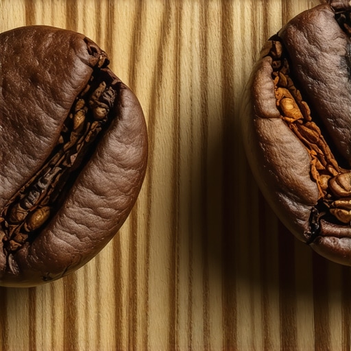 Comparing oily versus matte coffee beans for espresso A side-by-side comparison of oily dark roast beans and matte medium roast coffee beans showing surface texture differences.