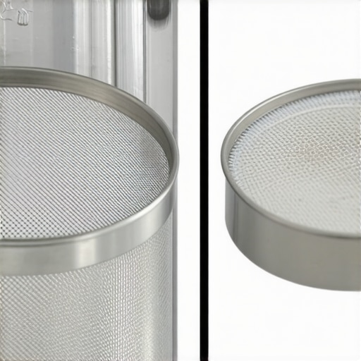Macro view of a milk frother screen showing the difference between a clean mesh and one with protein buildup.