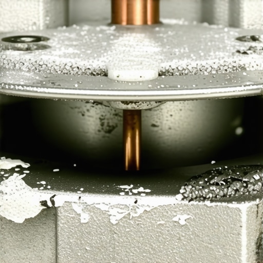 A detailed view of a cracked and corroded espresso machine heating element showing signs of electrical failure.